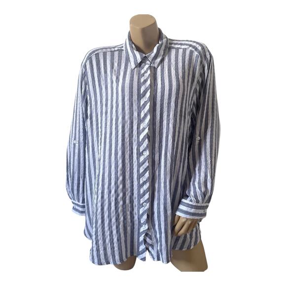 Jane and Delancey Tops - JANE AND DELANCEY Womens Plus Size 1X Striped Convertible Button Up Collar Shirt